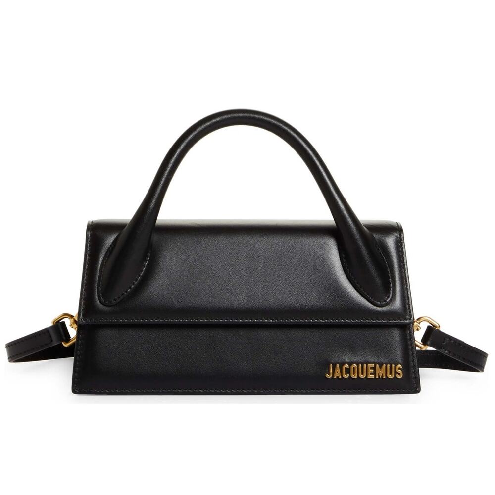 NWT Jacquemus Le Chiquito Long Leather Bag Black Gold Logo